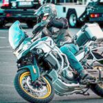 Motorcycle balancing on tight turn